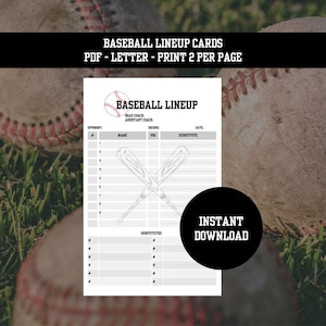 Scheda di allineamento di baseball stampabile, download digitale