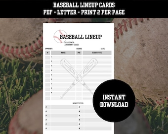 Baseball Line Up Card Printable, Digital Download