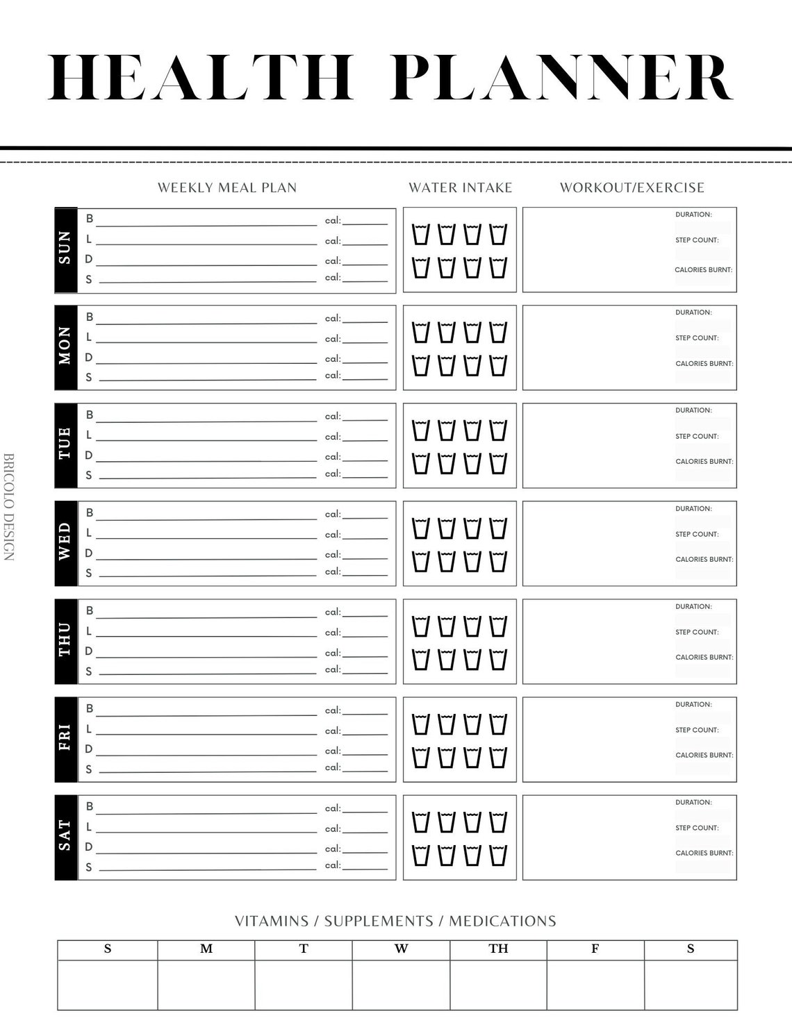 PRINTABLE Health Planner Printable Health Planner Page - Etsy Canada