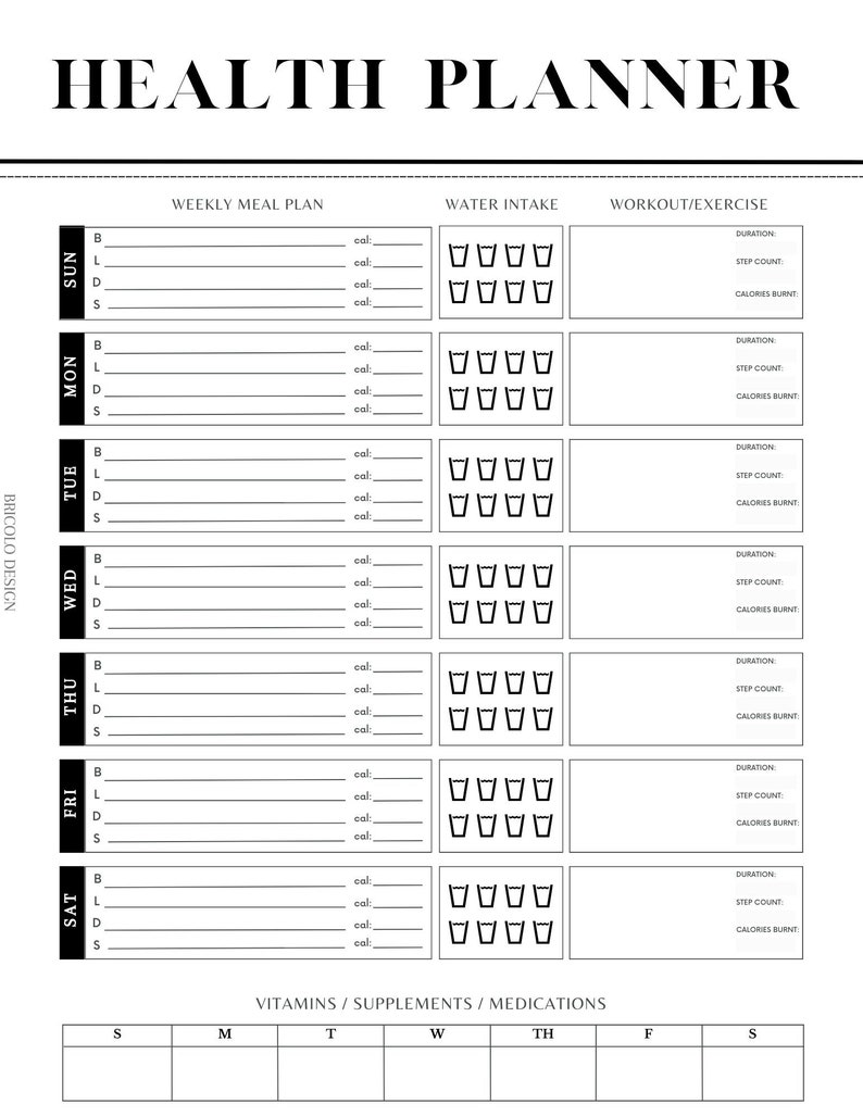 PRINTABLE Health Planner Printable Health Planner Page - Etsy Canada