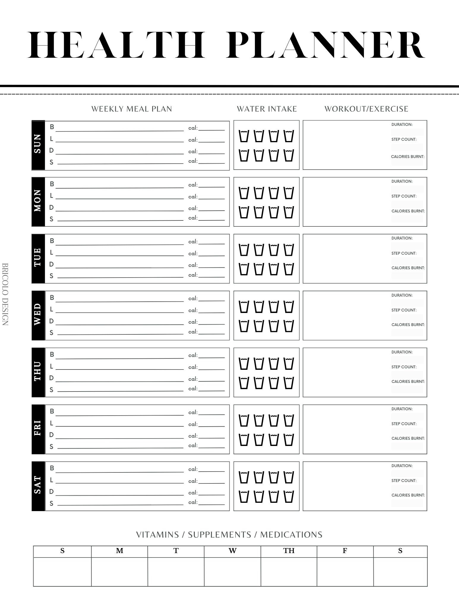 PRINTABLE Health Planner Printable Health Planner Page - Etsy Canada