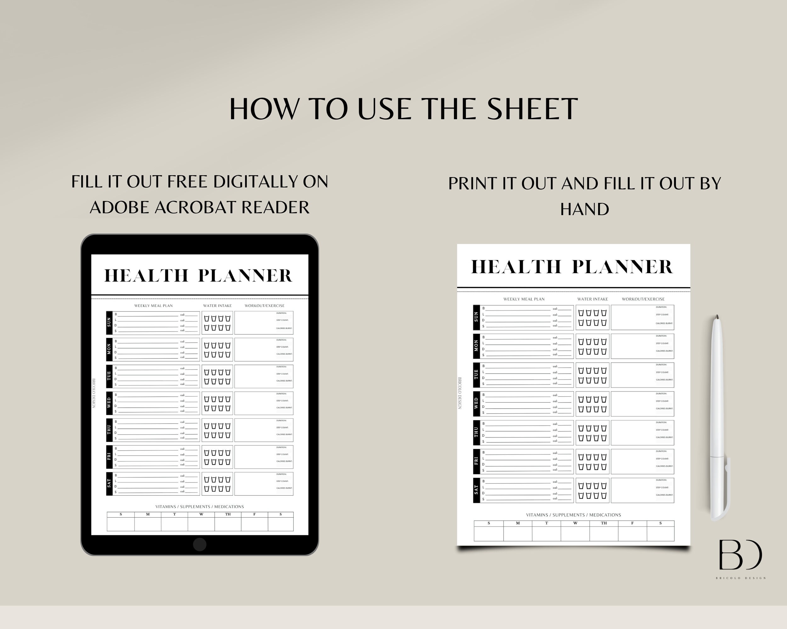 PRINTABLE Health Planner Printable Health Planner Page - Etsy Canada