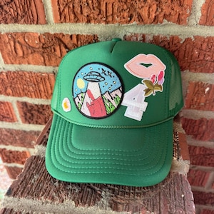 Trendy Kelly Green Multi Patch Hat