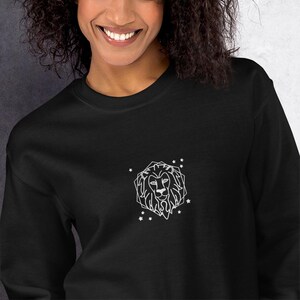Leo Zodiac Sign Unisex Embroidered Sweatshirt. Warm Astrology Sweatshirt with Lion and Stars. Stylish Leo Horoscope Sweatshirt