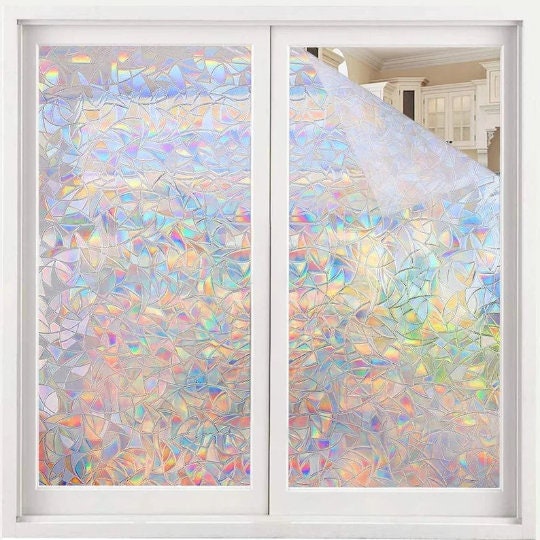 Sunice 54 x33ft Roll Holographic Iridescent Window Film Colorful Glass  Stickers Adhesive Stained Glass Vinyl Anti UV Rainbow Effect Tint for Home