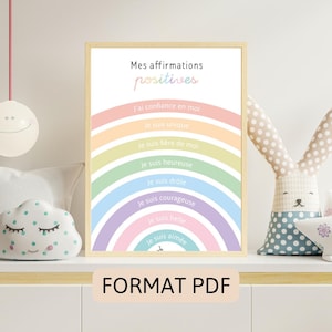 PDF FORMAT - Positive affirmations poster for children, girl version | Developing self-confidence & self-esteem | Bedroom decoration