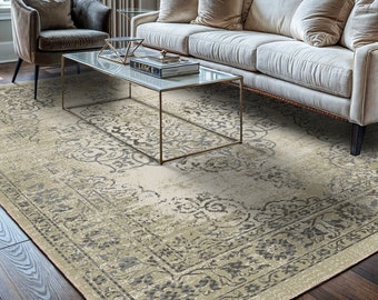 Beige Heriz Vintage Area Rug, Hand Knotted Rug, Modern Contemporary Rugs, Traditional Bordered, Mid-century Modern, LowPile,Affordable Rug,