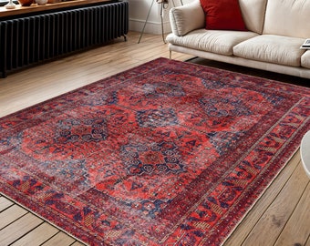 Antique Oriental Afghan Bukhara Rugs, Hand-Knotted Rugs, Mid-century Modern Rugs, Red Vintage Area Rugs, Living Room Rugs, Mothers Gifts,