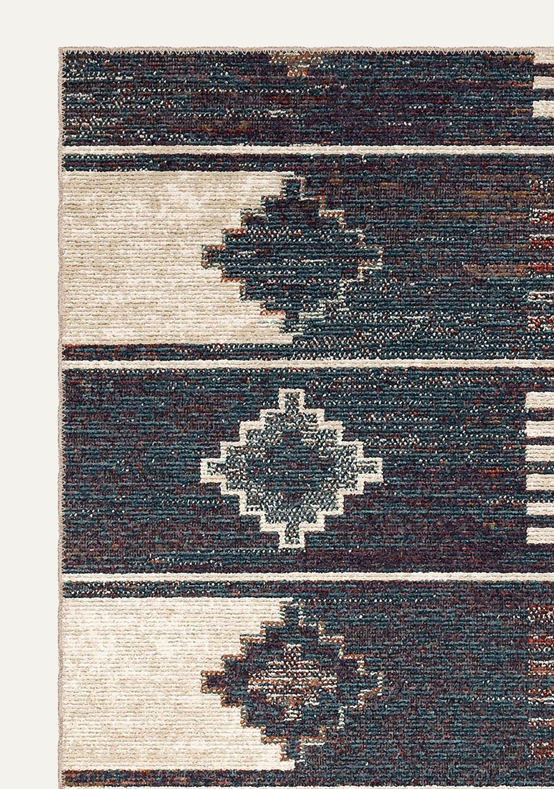 Aztec Rug, Beige , Dark Blue , Taupe Brown, Vintage Rug, Shabby chic rug, Antique Looks, Boho Chic Natural, Living Area, Bohemian Decor zdjęcie 6