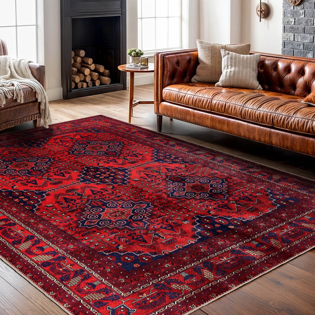 Dark Red Traditional Persian Rug Round Rug for Living Room Oriental
