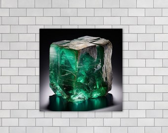 Emerald Green Art Canvas Crystal Wall Hanging, May Birth Stone Art Canvas , Crystal Quartz Photography, Gemstone Farmhouse Decor