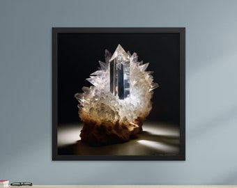 Mineral Specimen Quartz Crystal Framed Wall Art, Modern Quartz Decor,  Above Bed Room Wall Art, Office Unique Wall Decor, Housewarming Gift