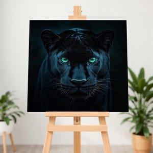 Panther Canvas Wall Art, Black Panther Print, Big Cat Wildlife Decor, Jungle Animal Artwork, Fierce Panther Eyes, Modern Wall Decor