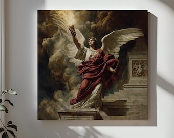 大天使ウリエル、木製天使画、ペルーのガラスフレーム絵画、ペルーの