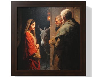 Mary and Joseph at Bethlehem Framed Poster, Christmas Christian Gift Wall Art, Religious Wall Decor