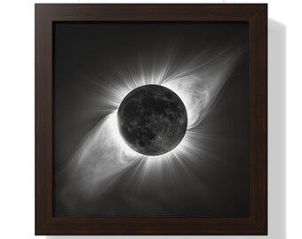 Regalo conmemorativo de eclipse lunar, póster enmarcado de luna llena, arte espacial en blanco y negro, regalos de astronomía de astronautas, decoración de pared de eclipse