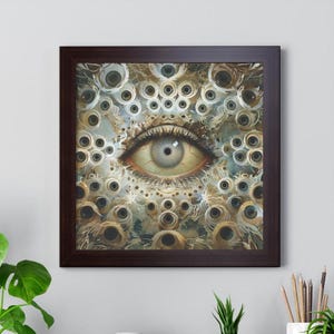 Single Eyed  Framed Angel Ophanim Wall Art, Biblically Accurate Living Room Wall Hanging Art, Office Wall Framed Spiritual Decor