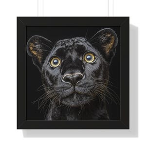 パンサーの額入りポスター、ブラックパンサーのウォールアート、大型猫の野生動物のプリント、ジャングルの動物の装飾、獰猛なパンサーの目、モダンなアートワーク