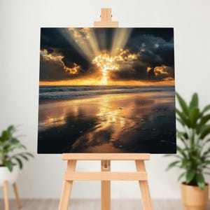 Beach Canvas Wall Art, Resort Wall Art, Nautical Gifts, Coastal Home Decor, Sunrise Ocean Print, Seaside Landscape, Beach Sunset Painting