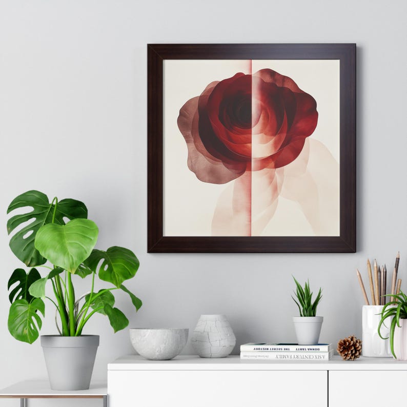 Abstract Red Rose Framed Wall Art Print - Modern Floral Decor ...