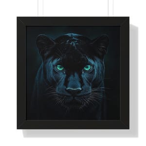パンサーの額入りポスター、ブラックパンサーのウォールアート、大型猫の野生動物のプリント、ジャングルの動物の装飾、獰猛なパンサーの目、モダンなアートワーク