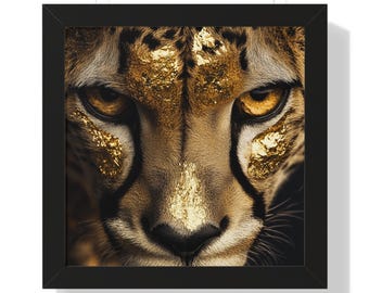 Cheetah Framed Poster Decor, Big Cat Wall Art, Jungle Wildlife Print, Safari Animal Decor, Fierce Cheetah Eyes, Modern Home Artwork