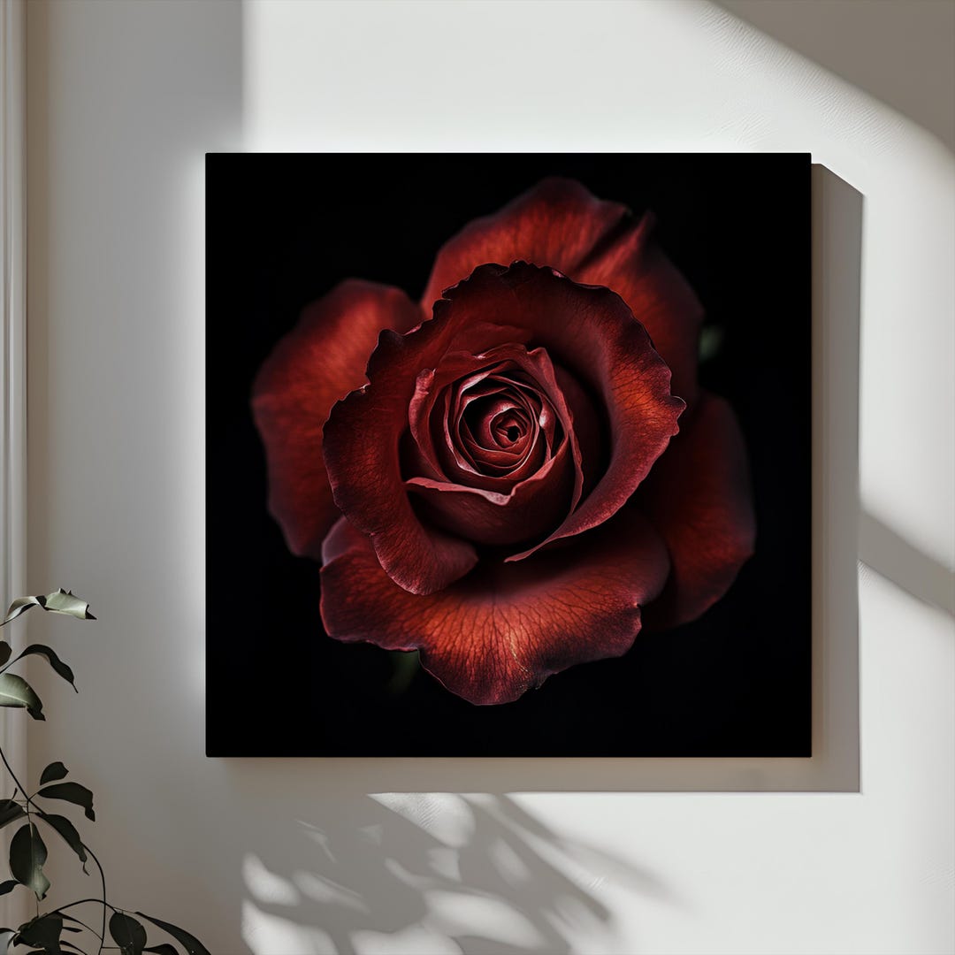 Elegant Dark Red Rose Canvas Wall Art | Moody Floral Photography ...