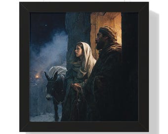 Mary and Joseph Travelling to Bethlehem Framed Poster, Christmas Christian Gift Wall Art, Religious Wall Decor