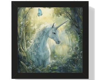 Póster enmarcado con pintura de unicornio, arte de pared, historia de unicornio, decoración mágica, arte de fantasía, decoración de habitación de niñas y niños, regalo de cumpleaños para decoración de guardería