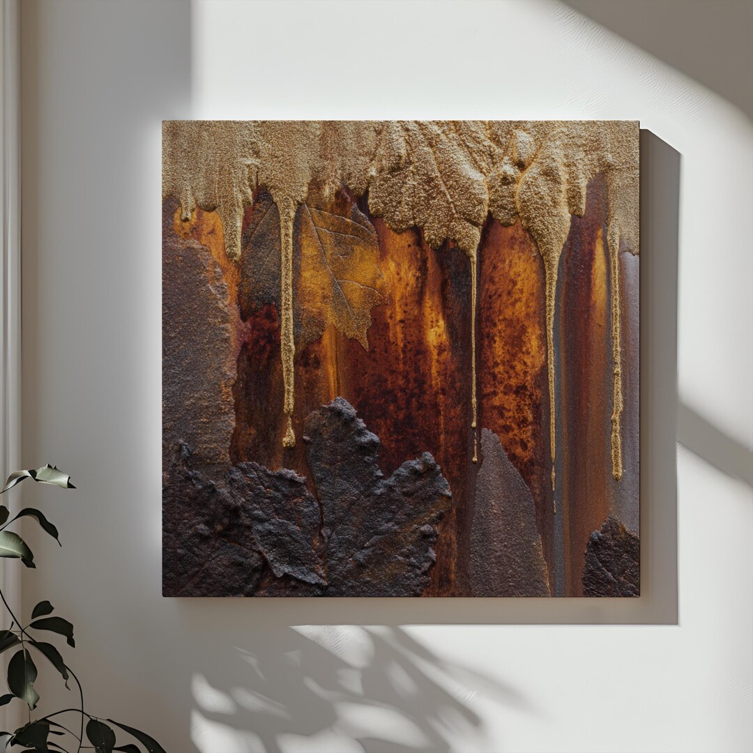 Gold Leaf Abstract Canvas Wall Art, Textured Painting, Metallic Wall ...