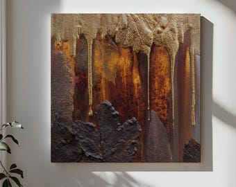 Art mural abstrait sur toile à la feuille d'or, peinture texturée, décoration murale métallique, art abstrait moderne, décoration d'intérieur rustique, oeuvre d'art dans des tons neutres