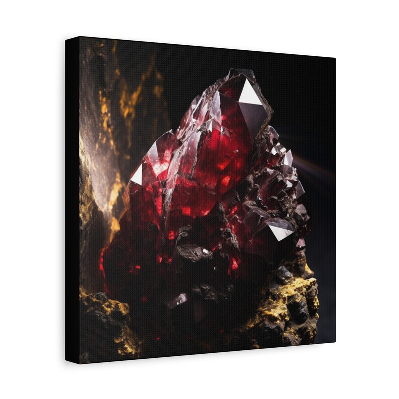 Arte de pared en lienzo con piedras preciosas de color rojo rubí moderno, arte de pared de cristal granate, arte de geoda de lujo, arte de pared de mineros, decoración de granja con piedras preciosas imagen 3