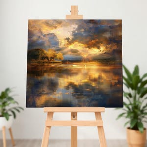 Golden Clouds Nature Canvas Wall Art, Landscape Painting, Modern Home Decor, Scenic Artwork for Living Room, Gift for Nature Lovers