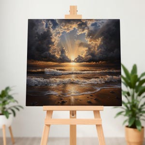 Beach Canvas Wall Art, Resort Wall Art, Nautical Gifts, Coastal Home Decor, Sunrise Ocean Print, Seaside Landscape, Beach Sunset Painting