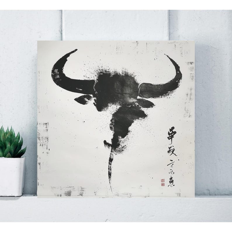 Bull Calligraphy Taurus Zodiac Sign Longhorn Canvas Wall Art, Home Decor Gift, Astrology ...