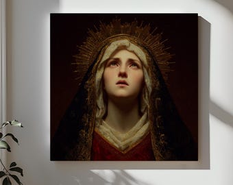 Virgin Mary Canvas Wall Art, Catholic Religious Home Decor, Grieving Madonna Print, Marian Icon Painting, Spiritual Wall Art,Faith Gift Idea