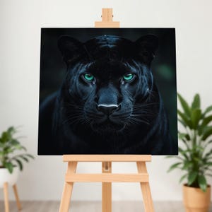 Panther Canvas Wall Art, Black Panther Print, Big Cat Wildlife Decor, Jungle Animal Artwork, Fierce Panther Eyes, Modern Wall Decor