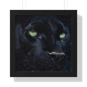 パンサーの額入りポスター、ブラックパンサーのウォールアート、大型猫の野生動物のプリント、ジャングルの動物の装飾、獰猛なパンサーの目、モダンなアートワーク