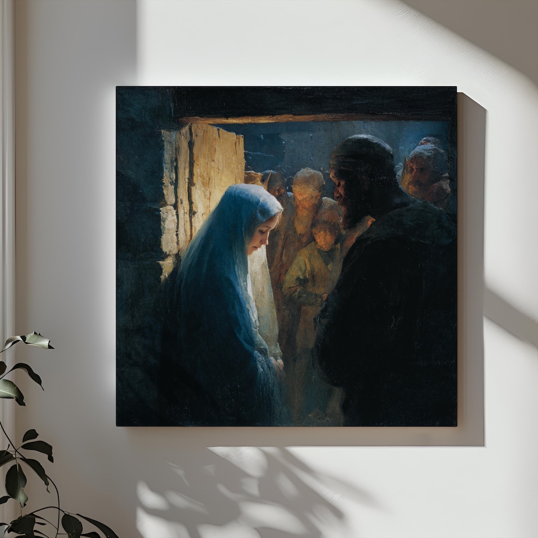 Nativity Scene Canvas Art, Mary and Joseph Rejected Painting, Religious(02)