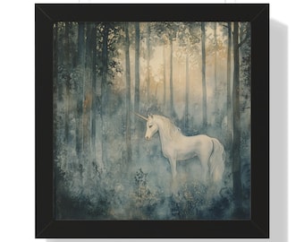 Póster enmarcado con pintura de unicornio, arte de pared, historia de unicornio, decoración mágica, arte de fantasía, decoración de habitación de niñas y niños, regalo de cumpleaños para decoración de guardería