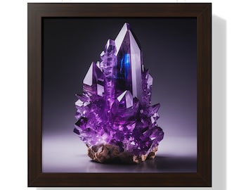Arte de pared enmarcado con piedras preciosas de amatista moderna, arte de pared de cristal violeta, arte de geoda de lujo, arte de pared de mineros, decoración de granja con piedras preciosas