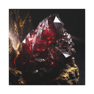 Arte de pared en lienzo con piedras preciosas de color rojo rubí moderno, arte de pared de cristal granate, arte de geoda de lujo, arte de pared de mineros, decoración de granja con piedras preciosas imagen 4