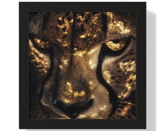 Cheetah Framed Poster Decor, Big Cat Wall Art, Jungle Wildlife Print, Safari Animal Decor, Fierce Cheetah Eyes, Modern Home Artwork