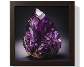 Arte de pared enmarcado con piedras preciosas de amatista moderna, arte de pared de cristal violeta, arte de geoda de lujo, arte de pared de mineros, decoración de granja con piedras preciosas