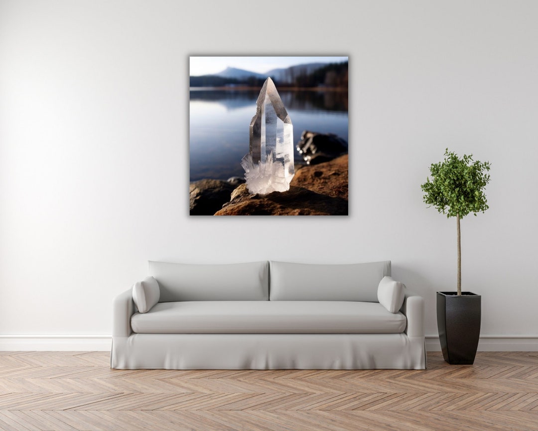 Clear Quartz Wall Art, Raw Crystals Art, Crystal Cluster Wall Decor