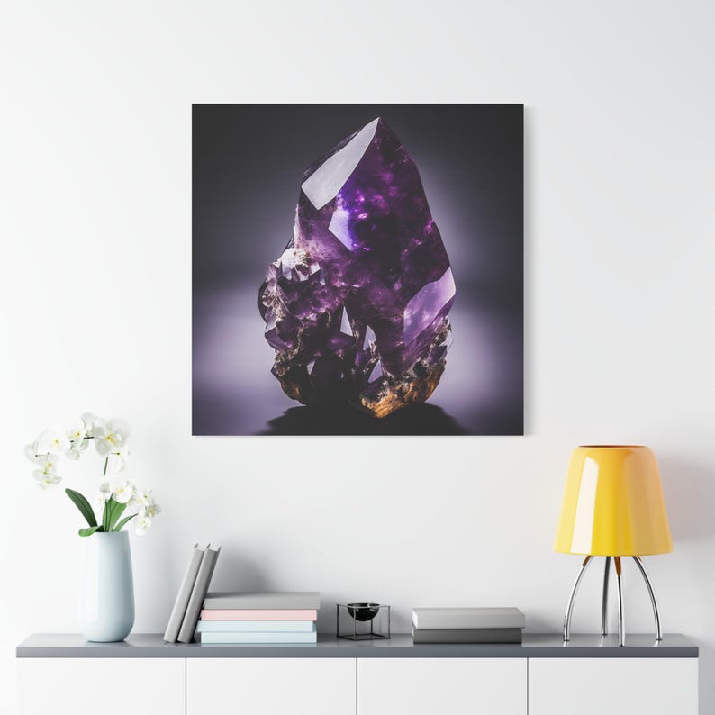 Modern Amethyst Purple Gemstone Canvas Wall Art, Black Violet Crystal Wall Art, Luxury Geode Art, Miners Precious Stone Farmhouse Decor image 5