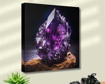 Modern Amethyst Purple Gemstone Canvas Wall Art, Black Violet Crystal Wall Art, Luxury Geode Art, Miners Precious Stone Farmhouse Decor