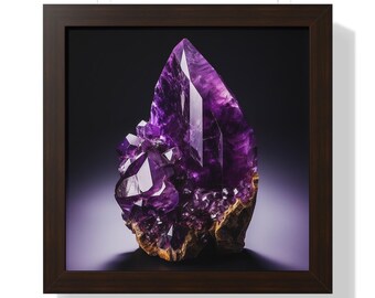 Arte de pared enmarcado con piedras preciosas de amatista moderna, arte de pared de cristal violeta, arte de geoda de lujo, arte de pared de mineros, decoración de granja con piedras preciosas