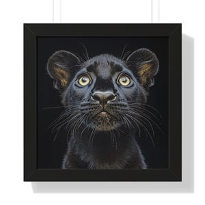 パンサーの額入りポスター、ブラックパンサーのウォールアート、大型猫の野生動物のプリント、ジャングルの動物の装飾、獰猛なパンサーの目、モダンなアートワーク