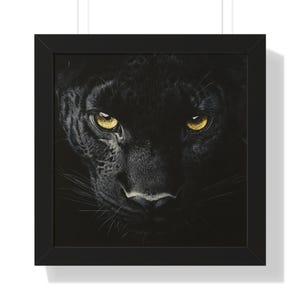 パンサーの額入りポスター、ブラックパンサーのウォールアート、大型猫の野生動物のプリント、ジャングルの動物の装飾、獰猛なパンサーの目、モダンなアートワーク